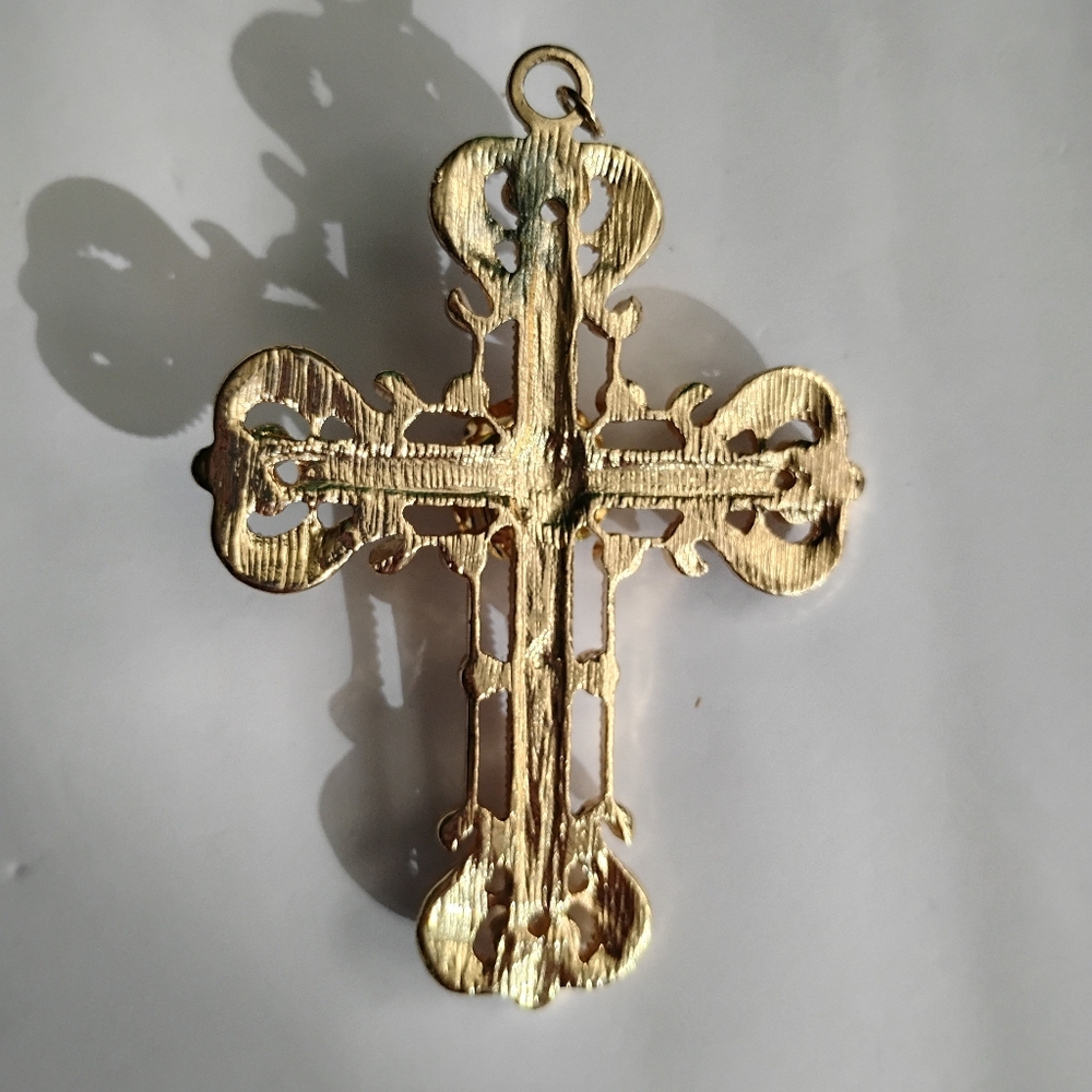 Large Cross Pendant, Gold-toned with Rhinestones, Pre-owned - Picture 2 of 5